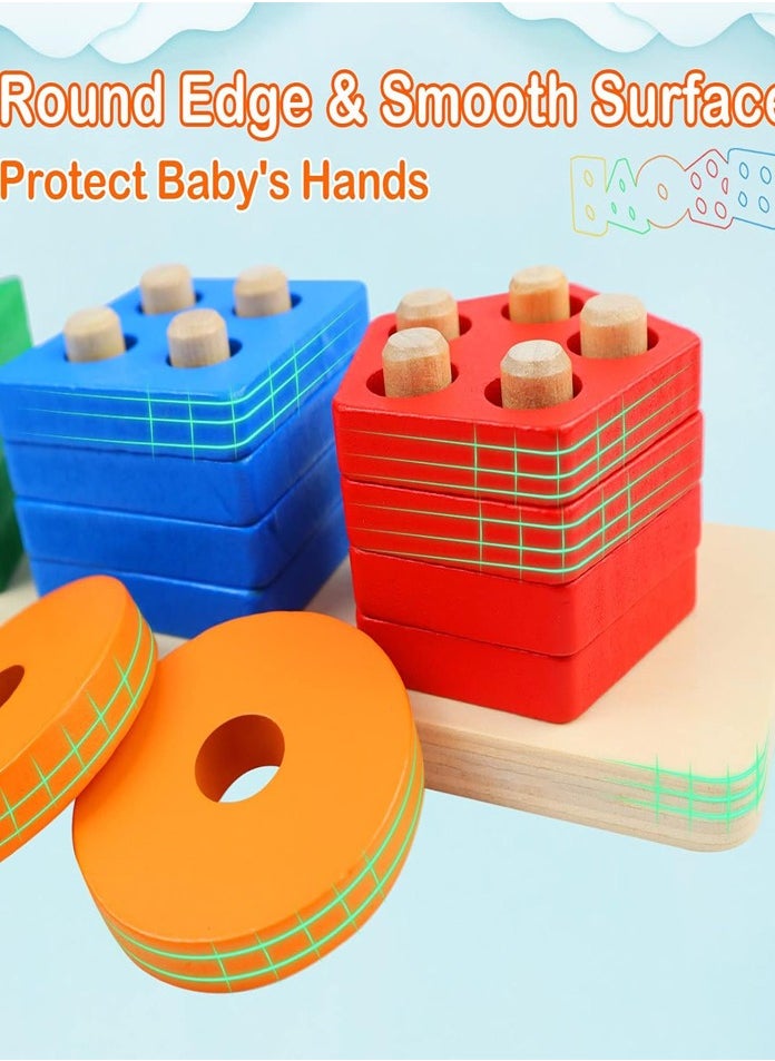 FEND - Wooden Educational Multicolour Shape Recognition Stacking Block Set For Baby - Image 1