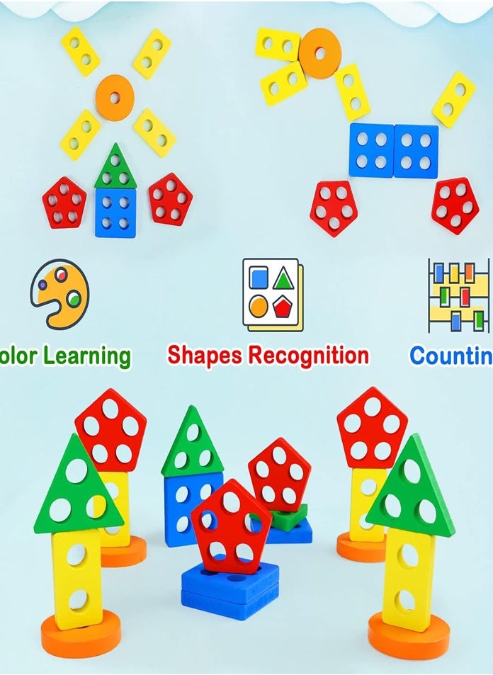 FEND - Wooden Educational Multicolour Shape Recognition Stacking Block Set For Baby - Image 1