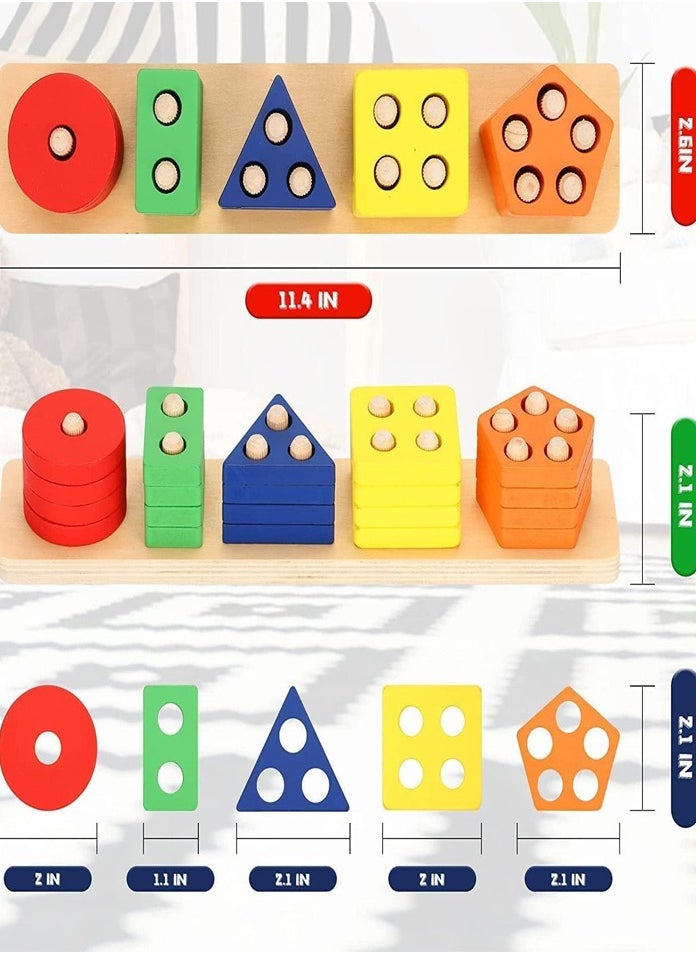 FEND - Wooden Educational Multicolour Shape Recognition Stacking Block Set For Baby - Image 1