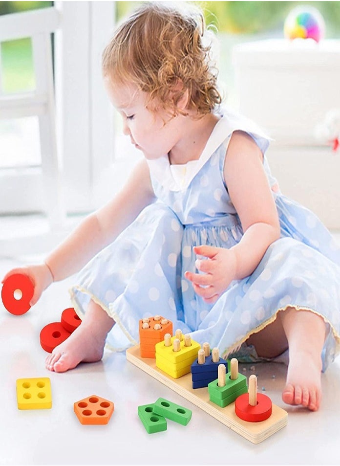 FEND - Wooden Educational Multicolour Shape Recognition Stacking Block Set For Baby - Image 1