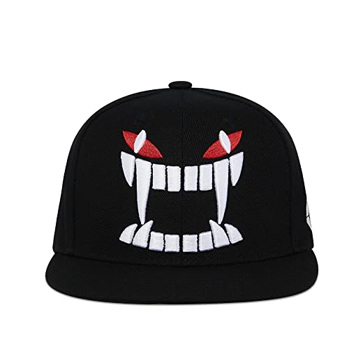 Quanhaigou Men's Black Snapback,Big Teeth Adjustable Baseball Hat 3D Embroidery Cartoon Caps - Image 2