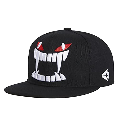 Quanhaigou Men's Black Snapback,Big Teeth Adjustable Baseball Hat 3D Embroidery Cartoon Caps - Image 1
