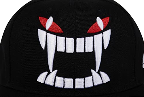 Quanhaigou Men's Black Snapback,Big Teeth Adjustable Baseball Hat 3D Embroidery Cartoon Caps - Image 3