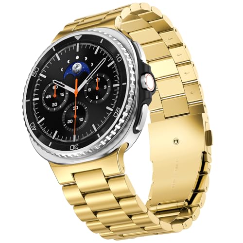 WINGLE Stainless Steel Bands for Galaxy Watch 8 Band Samsung Galaxy Watch 8 Classic Band 46mm 44mm 40mm Men Rugged Metal Strap Classy Elegant Casual Business Bracelet Galaxy Watch8/ 8 Classic, Gold - Image 1