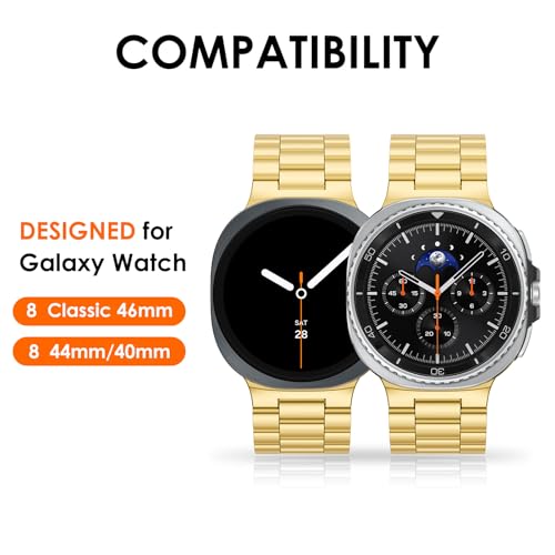 WINGLE Stainless Steel Bands for Galaxy Watch 8 Band Samsung Galaxy Watch 8 Classic Band 46mm 44mm 40mm Men Rugged Metal Strap Classy Elegant Casual Business Bracelet Galaxy Watch8/ 8 Classic, Gold - Image 2