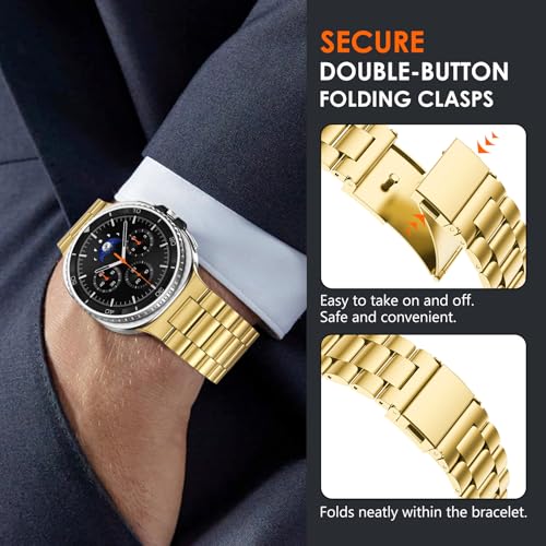 WINGLE Stainless Steel Bands for Galaxy Watch 8 Band Samsung Galaxy Watch 8 Classic Band 46mm 44mm 40mm Men Rugged Metal Strap Classy Elegant Casual Business Bracelet Galaxy Watch8/ 8 Classic, Gold - Image 5