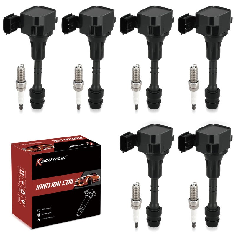 KacuYelin UF349 Ignition Coil Pack and Iridium Spark Plugs Set of 6 Compatible with Infiniti Nissan Murano Maxima Altima Quest Xterra Pathfinder Frontier 2002 2003 2004 2005 2006 2007 2008 3.5L V6, 224488J115 - Image 1