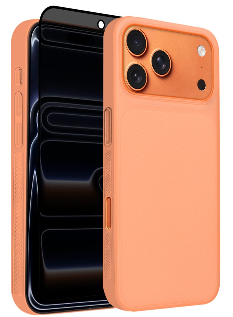 CATANES 2Packs Case Cover for iPhone 17 Pro, Air Skin Line Design Back Cover, Sturdy Durable Ultra-Thin Case, Drop Protection Cover Clear with Privacy Screen Protector - Cosmic Orange