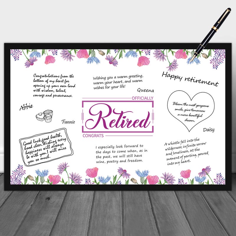 WATINC Retirement Party Jumbo Greeting Card Decorations Rustic Wood Floral Congrats Retired Message Greeting Card Guest Book Farewell Party Supplies Signature Goodbye Poster for Office Men Women