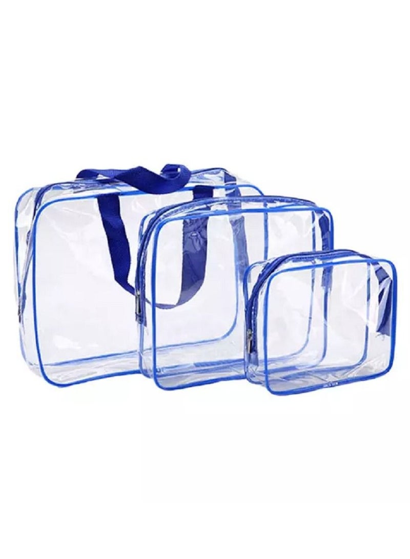 MARGOUN 3Pcs Clear Cosmetics Bag Toiletry Bag Transparent PVC Waterproof Travel Makeup Bag Organizer Clear/Blue - Image 4