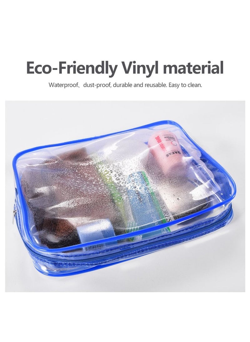 MARGOUN 3Pcs Clear Cosmetics Bag Toiletry Bag Transparent PVC Waterproof Travel Makeup Bag Organizer Clear/Blue - Image 3