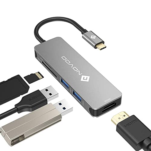 NOVOO 5 in1USB C Hub with HDMI 4K Adapter, 2 USB 3.0 Ports, 1 SD Memory Port, 1 microSD Card Reader for MacBook Pro 2019/2018, iMac 2017, Dark Grey (NVTCHD2USTGY-SJ) - Image 1