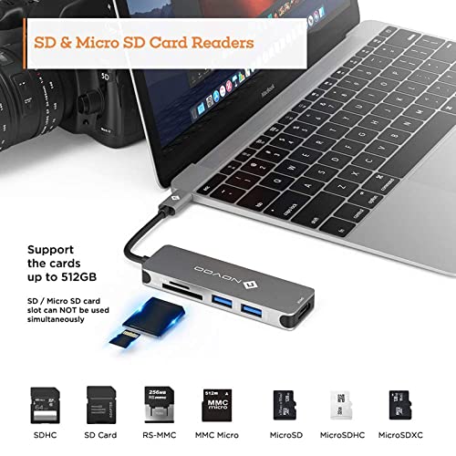 NOVOO 5 in1USB C Hub with HDMI 4K Adapter, 2 USB 3.0 Ports, 1 SD Memory Port, 1 microSD Card Reader for MacBook Pro 2019/2018, iMac 2017, Dark Grey (NVTCHD2USTGY-SJ) - Image 4