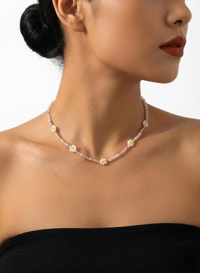 Flower Glass Beaded Necklace
