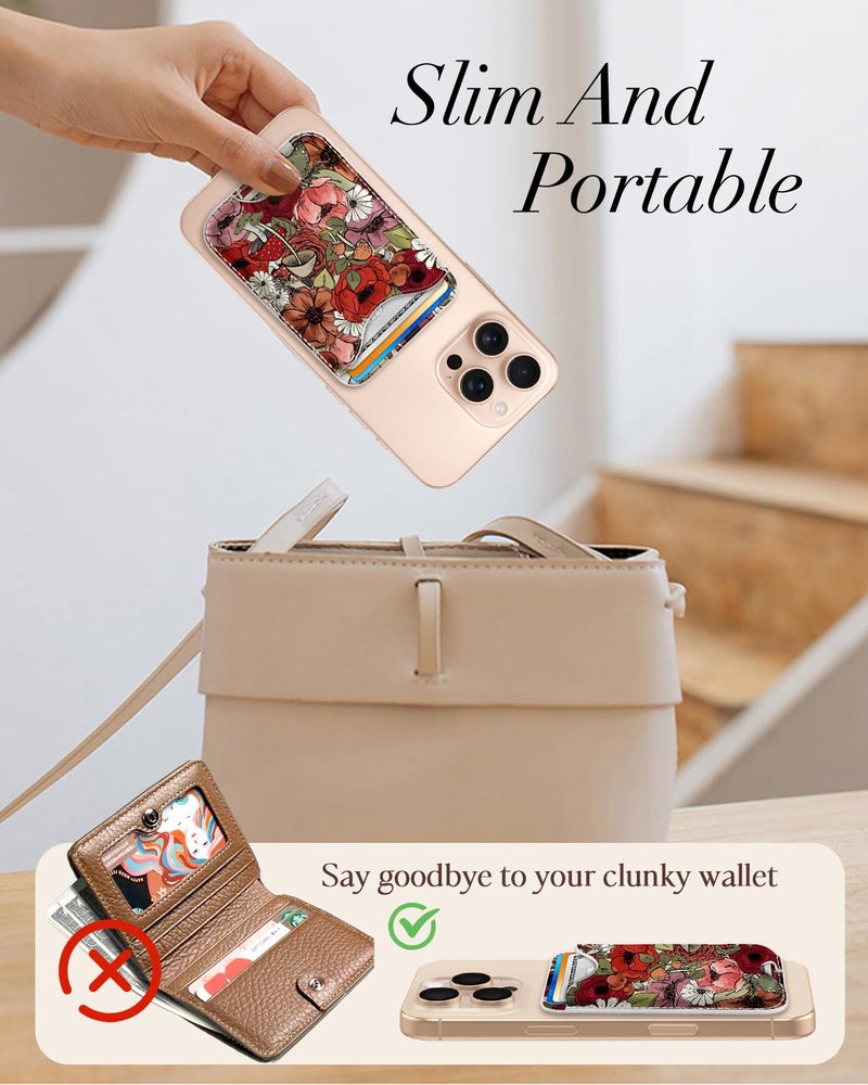 Shorogyt Compatible with Magsafe Wallet Magnetic Card Holder - Flower Mogu Phone Wallets for Women Teen Girls Cute for iPhone 17/16/15/14/13/12 Series Slim for Apple Mag RFID Magnet, Fit 3 Cards - Image 2