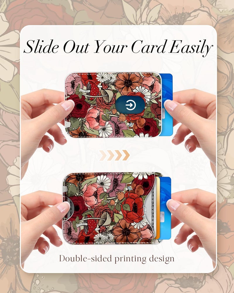 Shorogyt Compatible with Magsafe Wallet Magnetic Card Holder - Flower Mogu Phone Wallets for Women Teen Girls Cute for iPhone 17/16/15/14/13/12 Series Slim for Apple Mag RFID Magnet, Fit 3 Cards - Image 4