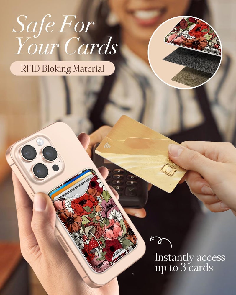 Shorogyt Compatible with Magsafe Wallet Magnetic Card Holder - Flower Mogu Phone Wallets for Women Teen Girls Cute for iPhone 17/16/15/14/13/12 Series Slim for Apple Mag RFID Magnet, Fit 3 Cards - Image 5