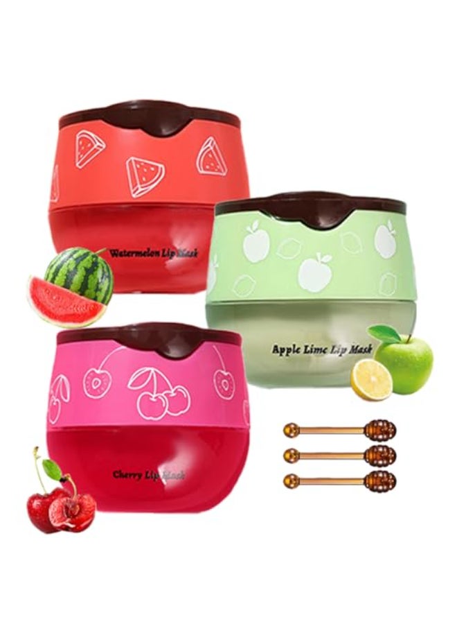 Aaiffey Lip Balm Honey PotWatermelon Apple Lime Cherry Lip Sleeping Mask Moisturizing Lip Mask Overnight Hydrating Prevention Dry and Cracked Lip Scrubs Exfoliator Lip Wrinkle Care 3 pcs - Image 1