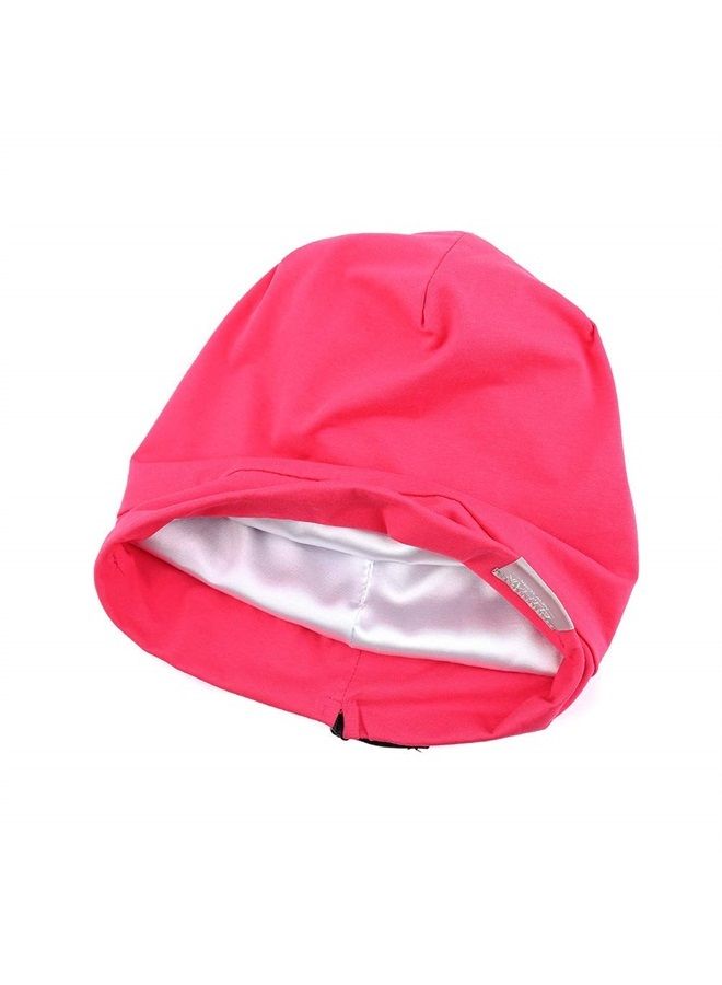 ELIHAIR 2pc Kids Sleep Bonnet Hats for Night Sleeping Cap Silky Lined Satin Bonnet with Adjustable Elastic Band for Teens Toddler Child Natural Curly Frizzy Hair Cover(Hot Roses and Blue Black) - Image 1