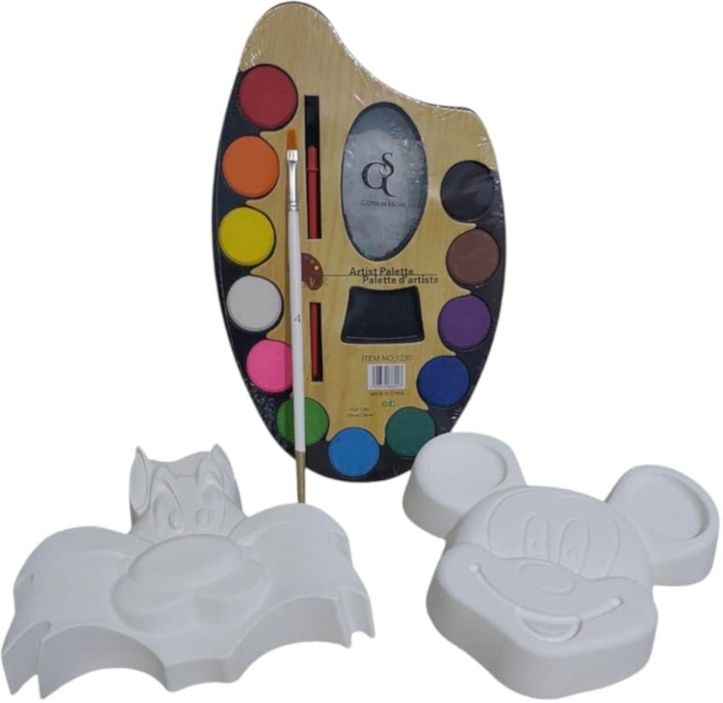 Hape Gypsum shapes for Coloring (Cartoon Designs) +12-Color Watercolor Palette + Free Brush‎, ‎Coloring Activity Combines Creative Play and Developing Learning Skills .‎