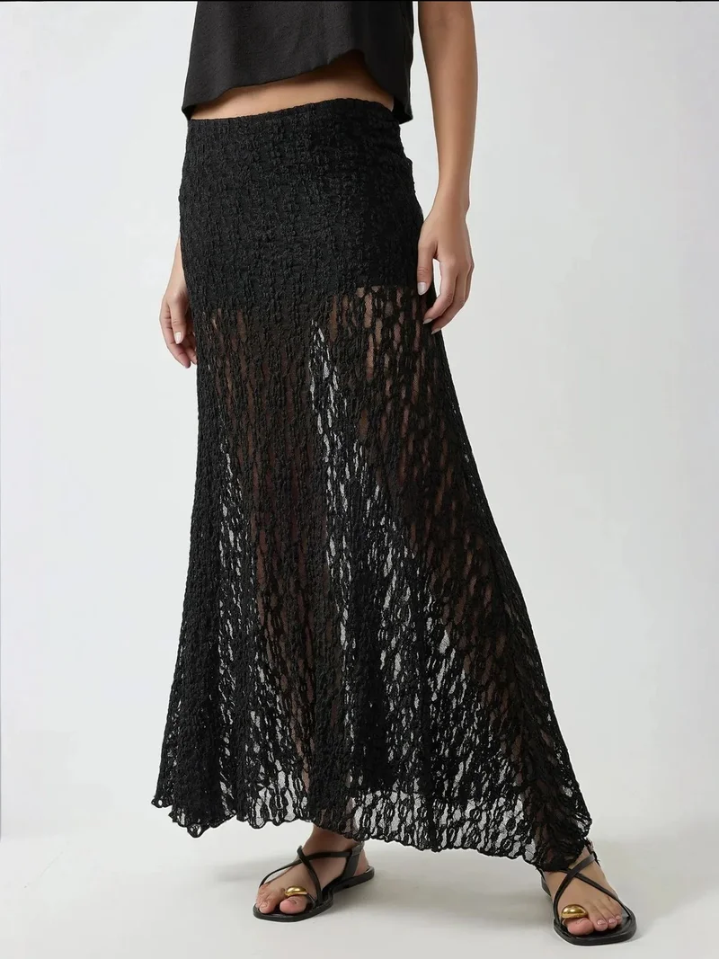 HICCUP High Waist Relaxed Fit Lace Skirt