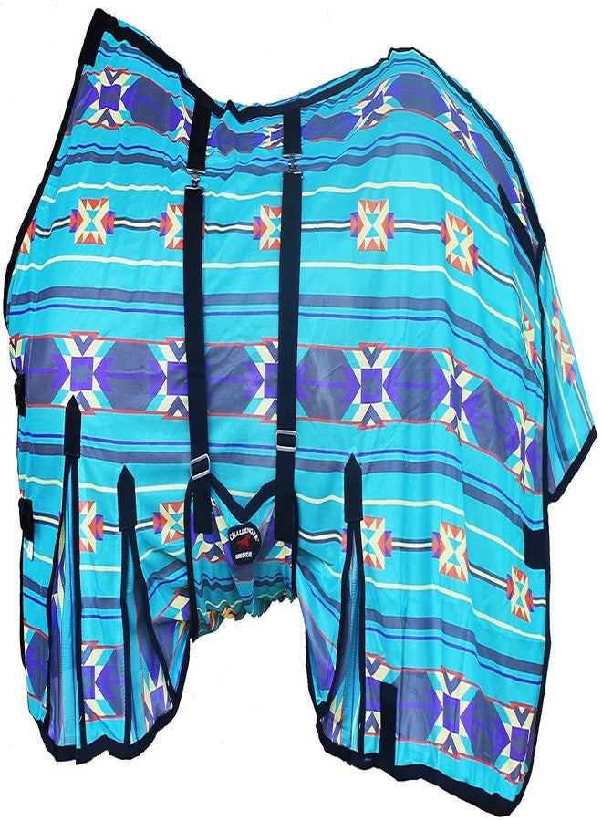 تشالنجر غطاء صيفي خفيف الوزن من قماش شبكي للخيول مقاس 64 بوصة، يوفر حماية من الذباب، يسمح بمرور الهواء، لون أزرق مخضر 73430 - Image 5