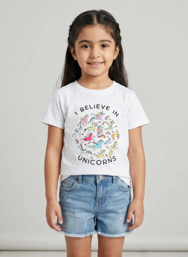 بيبي كلو Girls Unicorn Print White T-Shirt