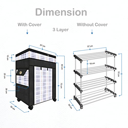TRENDY Metal Multipurpose Foldable Shoe Rack For Home With Cover | 360 ° Rotating Wheels, Dustproof Zip Cover With Side And Zipper Top Pockets, 30 X 57 X 70 Cm - Image 3