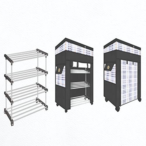 TRENDY Metal Multipurpose Foldable Shoe Rack For Home With Cover | 360 ° Rotating Wheels, Dustproof Zip Cover With Side And Zipper Top Pockets, 30 X 57 X 70 Cm - Image 2