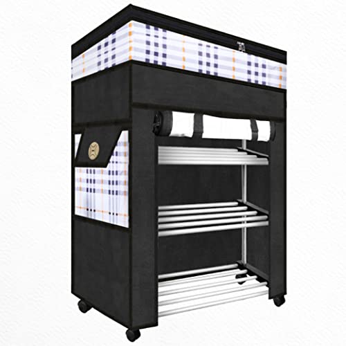TRENDY Metal Multipurpose Foldable Shoe Rack For Home With Cover | 360 ° Rotating Wheels, Dustproof Zip Cover With Side And Zipper Top Pockets, 30 X 57 X 70 Cm - Image 1