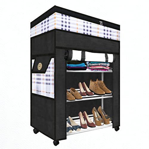 TRENDY Metal Multipurpose Foldable Shoe Rack For Home With Cover | 360 ° Rotating Wheels, Dustproof Zip Cover With Side And Zipper Top Pockets, 30 X 57 X 70 Cm - Image 4