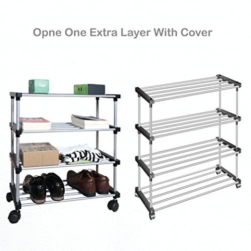TRENDY Metal Multipurpose Foldable Shoe Rack For Home With Cover | 360 ° Rotating Wheels, Dustproof Zip Cover With Side And Zipper Top Pockets, 30 X 57 X 70 Cm - Image 5