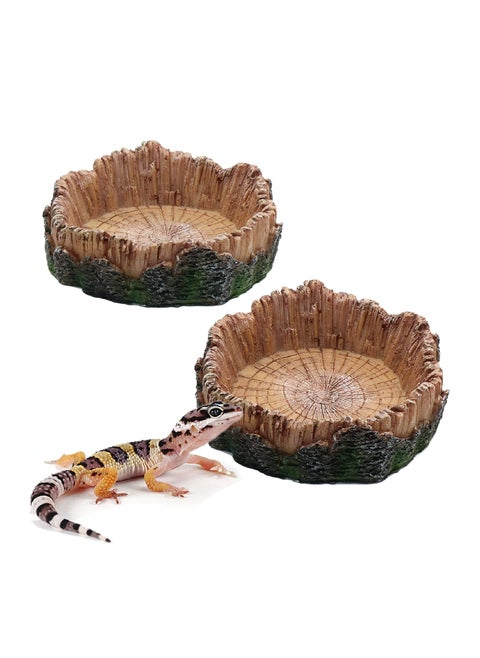 Reptile Feeding Bowls and Water Dishes, Artificial Tree Trunk Decor for Reptile Tanks, Ideal for Leopard Geckos, Lizards, Spiders, Scorpions, and Amphibians (Set of 2)