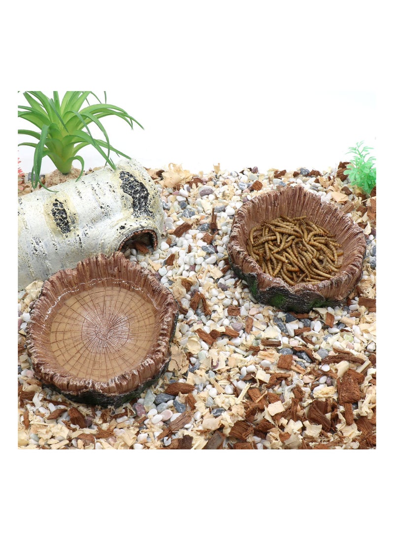 Generic - Reptile Feeding Bowls and Water Dishes, Artificial Tree Trunk Decor for Reptile Tanks, Ideal for Leopard Geckos, Lizards, Spiders, Scorpions, and Amphibians (Set of 2) - Image 1