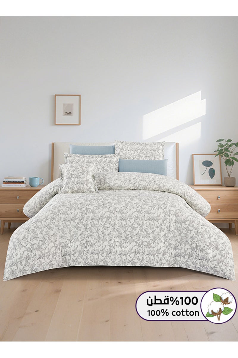 ميلين طقم مفرش سرير صيفي مزدوج قطن 100% - 8 قطع – يناسب سرير بمقاس 200x200 - زافيرا - كريمي - رمادي - Image 1