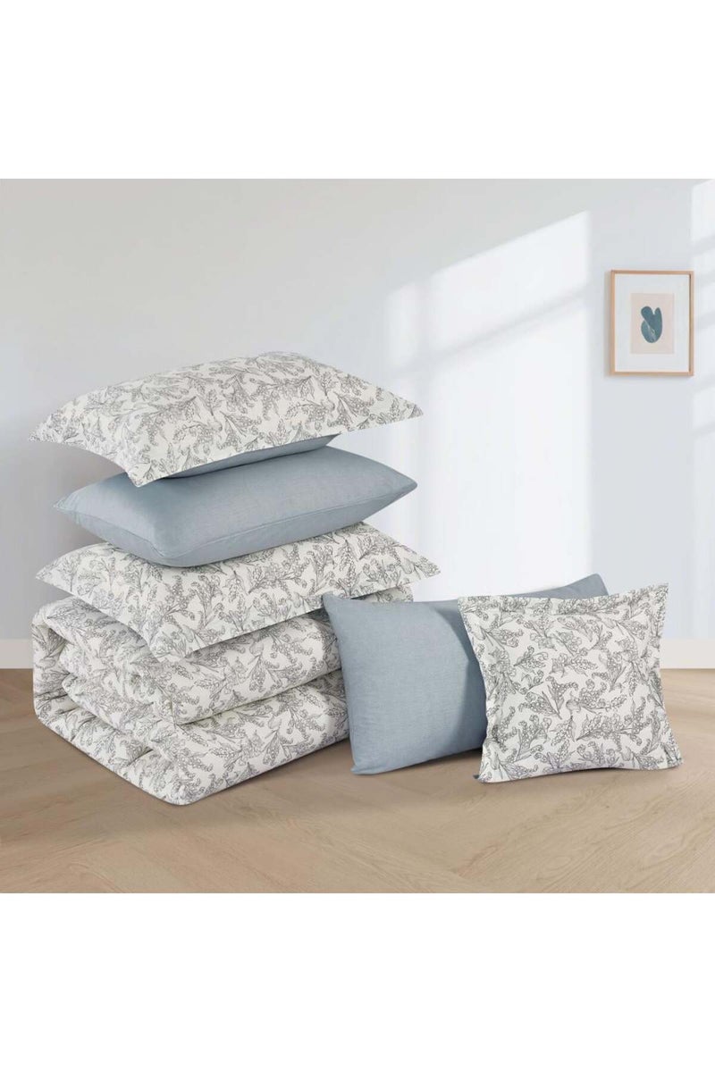 ميلين طقم مفرش سرير صيفي مزدوج قطن 100% - 8 قطع – يناسب سرير بمقاس 200x200 - زافيرا - كريمي - رمادي - Image 5