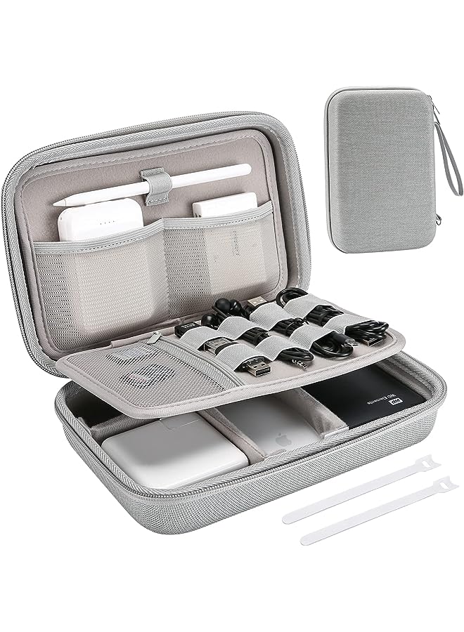 Procases Hard Travel Electronic Organizer Case for MacBook Power Adapter Chargers Cables Power Bank Apple Magic Mouse Apple Pencil USB Flash Disk SD Card Small Portable Accessories Bag -Grey - Image 1