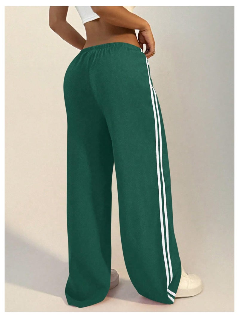 SHENHE Women's Wide Leg Loose Sweatpants Low Rise Y2k Drawstring Workout Sports Pants Dark Green Medium - Image 2