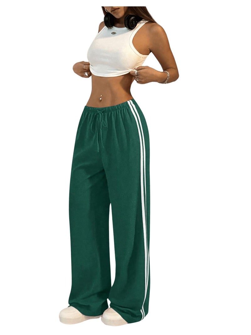 SHENHE Women's Wide Leg Loose Sweatpants Low Rise Y2k Drawstring Workout Sports Pants Dark Green Medium - Image 1