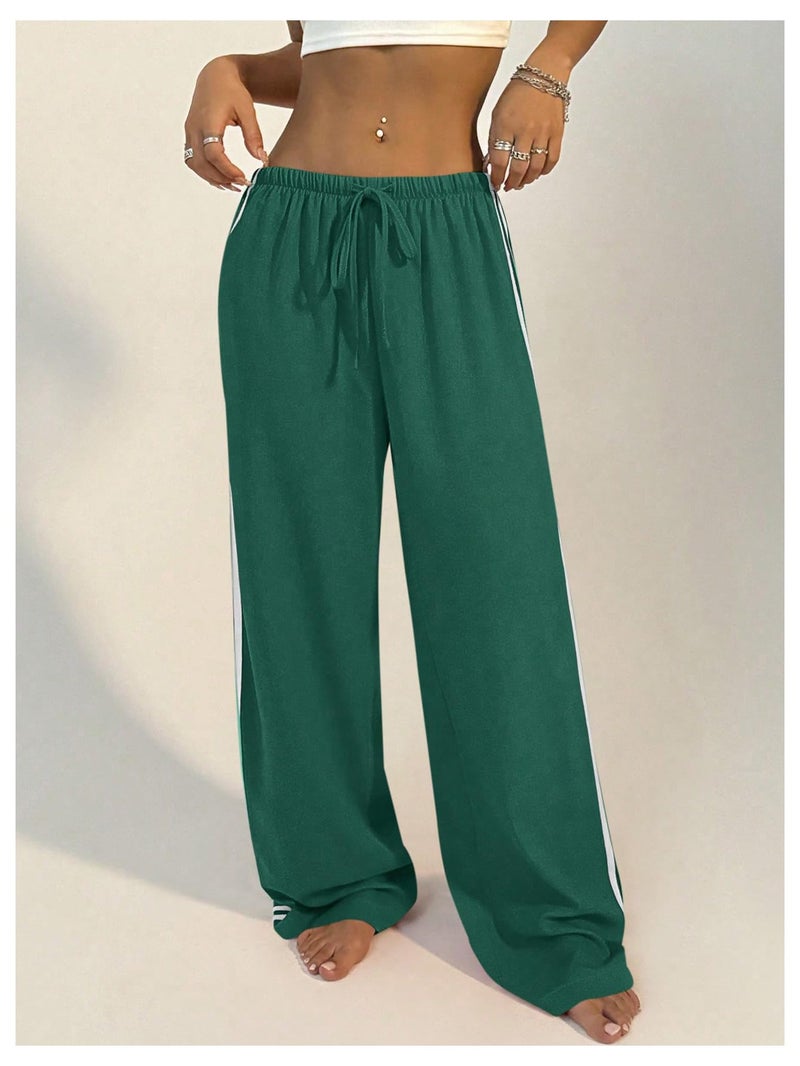SHENHE Women's Wide Leg Loose Sweatpants Low Rise Y2k Drawstring Workout Sports Pants Dark Green Medium - Image 4
