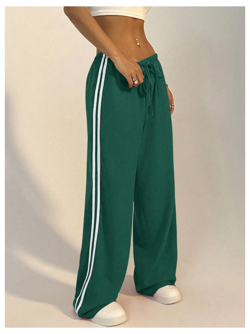 SHENHE Women's Wide Leg Loose Sweatpants Low Rise Y2k Drawstring Workout Sports Pants Dark Green Medium - Image 3