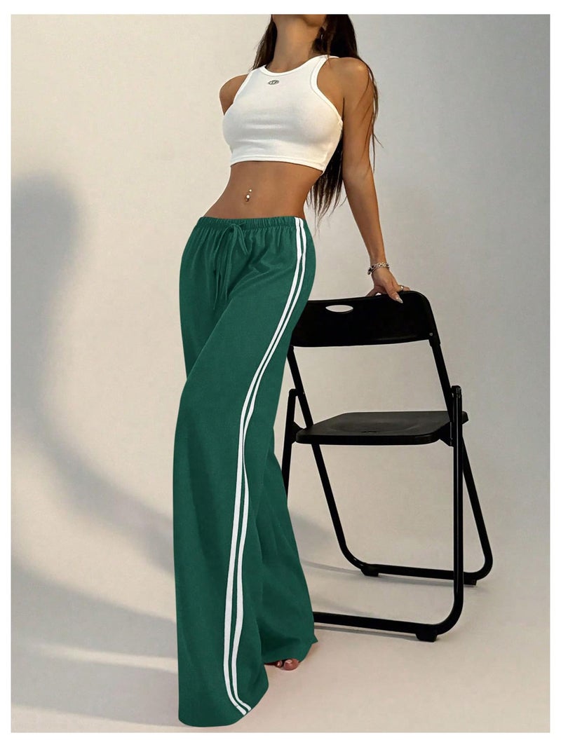 SHENHE Women's Wide Leg Loose Sweatpants Low Rise Y2k Drawstring Workout Sports Pants Dark Green Medium - Image 5