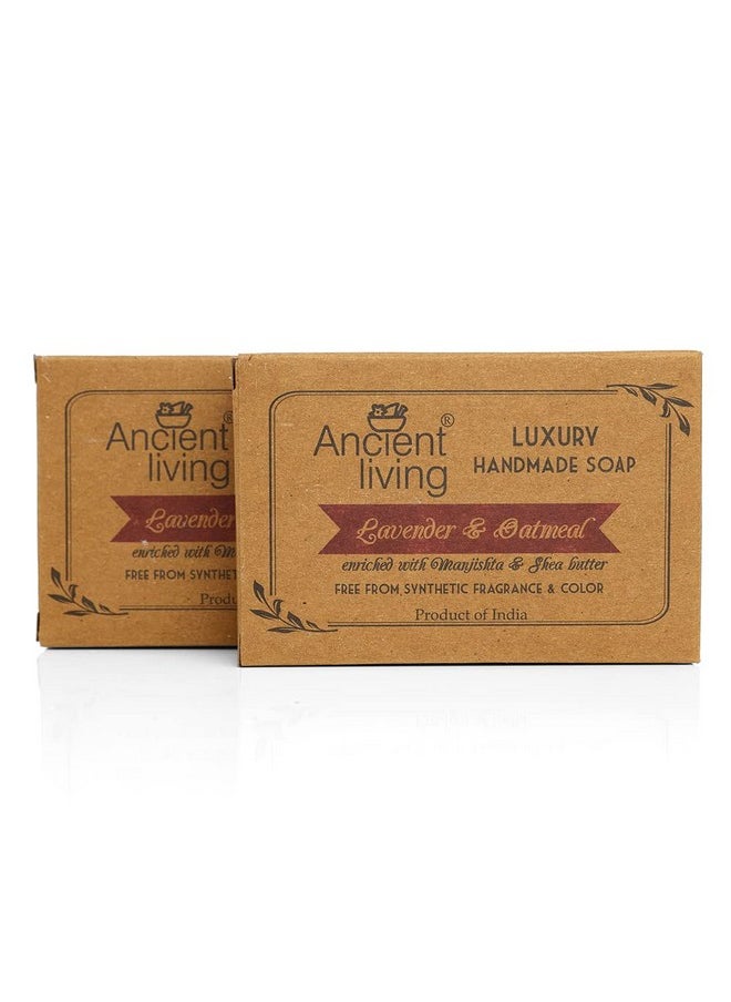 Ancient Living Lavender & Oatmeal Luxury Handmade Soap -100 Gm - (Set Of 2) Organic Anti-Ageing Hydrating And Moisturizing Bathing Bar Best For Skin Inflammation  - Image 1