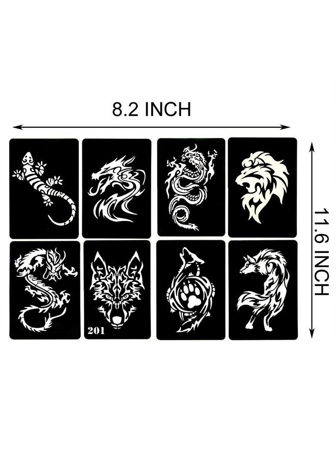 Kotbs 4 Sheets Temporary Tattoo Stencils, 32pcs Animal Patterns Henna Tattoo Stencil Kit Temporary Glitter Airbrush Tattoo Stencils Arabian Tattoo Stickers for Face Body Paint Art - Image 1