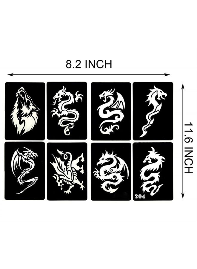 Kotbs 4 Sheets Temporary Tattoo Stencils, 32pcs Animal Patterns Henna Tattoo Stencil Kit Temporary Glitter Airbrush Tattoo Stencils Arabian Tattoo Stickers for Face Body Paint Art - Image 3