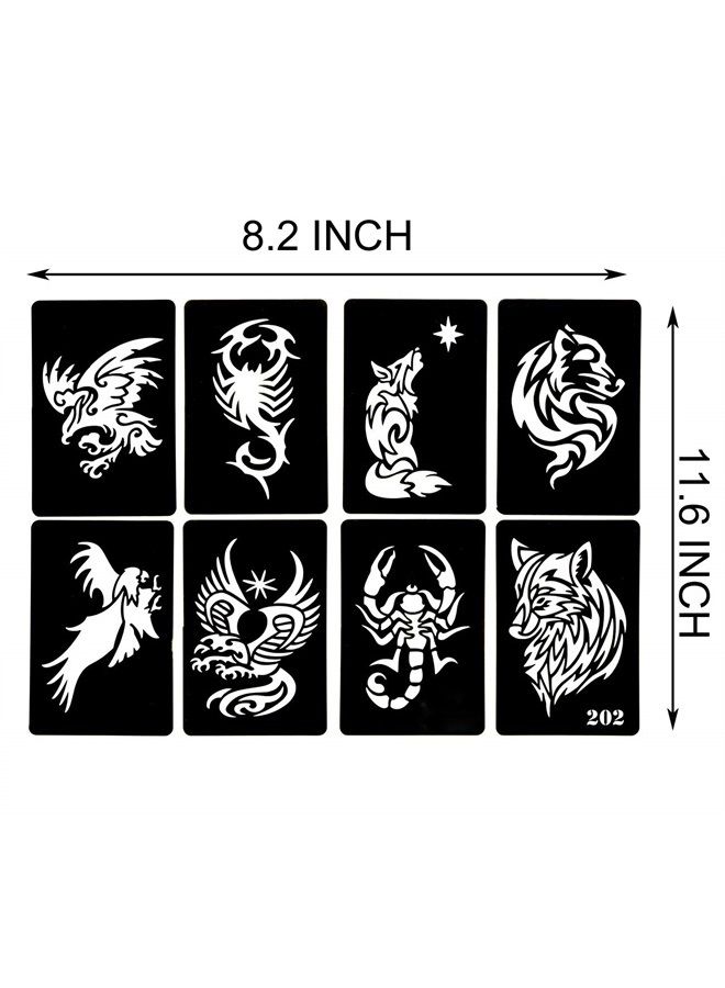 Kotbs 4 Sheets Temporary Tattoo Stencils, 32pcs Animal Patterns Henna Tattoo Stencil Kit Temporary Glitter Airbrush Tattoo Stencils Arabian Tattoo Stickers for Face Body Paint Art - Image 2