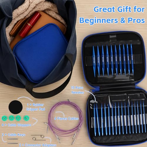 Reessy Interchangeable Circular Knitting Needles Set 13 Pairs 26pcs Aluminum Knitting Needles Kit Sizes 30mm100mm Knitting Needle Case Accessories for Knitting Projects Beginners Advanced - Image 3