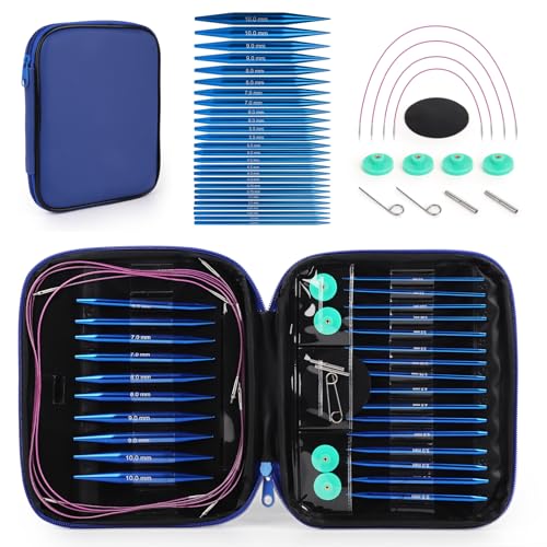 Reessy Interchangeable Circular Knitting Needles Set 13 Pairs 26pcs Aluminum Knitting Needles Kit Sizes 30mm100mm Knitting Needle Case Accessories for Knitting Projects Beginners Advanced - Image 1