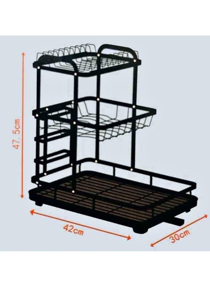 DubaiGallery 3 Tier Dish Drying Rack, Dish Rack And Drainboard Set for Kitchen Counter, Stainless Steel Sink Organizer Dish Racks with Cups Holder, Utensil Holder, Dish Strainer Shelf  - Image 2