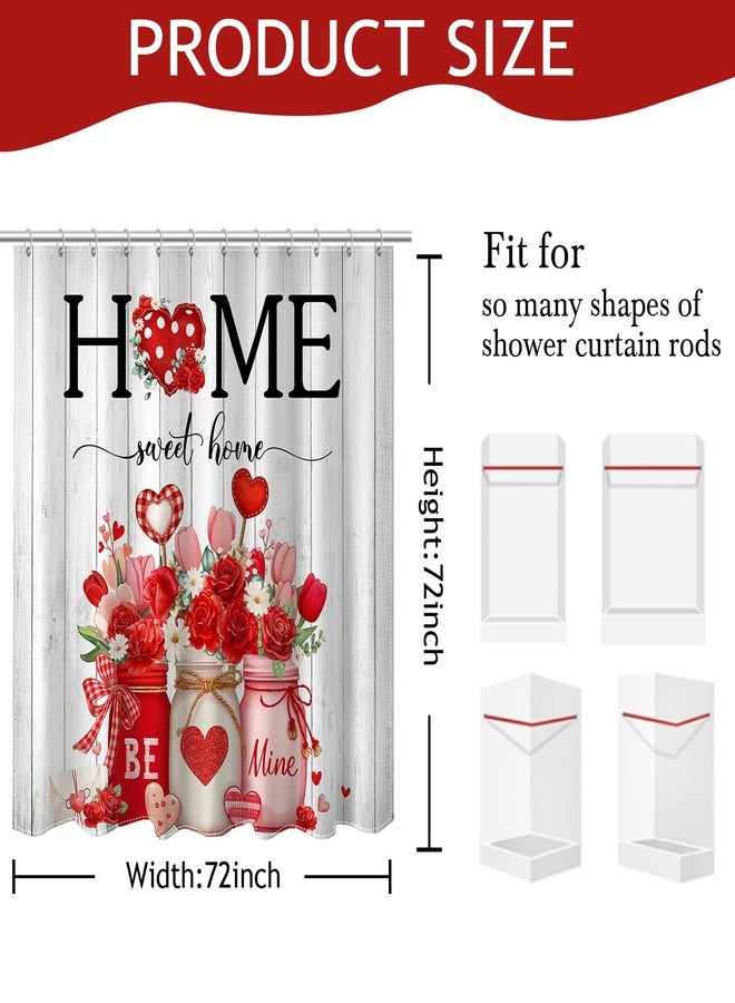 Mocsicka Valentines Shower Curtain for Bathroom Sweet Home Valentines Day Decorations Heart Floral Shower Curtain for Romantic Valentine's Day Bathroom Decor, 72 X 72 Inch Waterproof - Image 3
